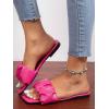 image:imageOYOANGLE Womens Leather Square Toe Sandals Ruched Single Band Outdoor Casual Flat SlippersHot Pink