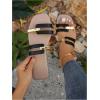 image:imageOYOANGLE Womens Metallic Cut Out Square Toe Sandals Dressy PU Leather Slip on FlatsBlack