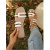 image:imageOYOANGLE Womens Metallic Cut Out Square Toe Sandals Dressy PU Leather Slip on FlatsWhite