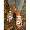 image:imageOYOANGLE Womens Metallic Cut Out Square Toe Sandals Dressy PU Leather Slip on FlatsWhite