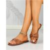 image:imageOYOANGLE Womens Twist Leather Sandals Dressy Open Square Toe Slip on Slides ShoeBrown