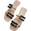 image:imageOYOANGLE Womens Metallic Cut Out Square Toe Sandals Dressy PU Leather Slip on FlatsBlack