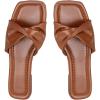 image:imageOYOANGLE Womens Twist Leather Sandals Dressy Open Square Toe Slip on Slides ShoeBrown