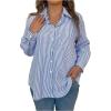 image:imageOYOANGLE Womens Plus Size Striped Button Down Shirts Long Sleeve Blouse Work Casual Pocket Front TopsBlue