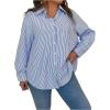 image:imageOYOANGLE Womens Plus Size Striped Button Down Shirts Long Sleeve Blouse Work Casual Pocket Front TopsBlue