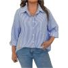 image:imageOYOANGLE Womens Plus Size Striped Button Down Shirts Long Sleeve Blouse Work Casual Pocket Front TopsBlue