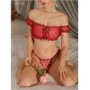 image:imageOYOANGLE Womens 2 Piece Lingerie Set Mesh Sheer Lettuce Trim Tie Front Bra and Thong SetsBurgundy