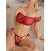 image:imageOYOANGLE Womens 2 Piece Lingerie Set Mesh Sheer Lettuce Trim Tie Front Bra and Thong SetsBurgundy