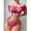 image:imageOYOANGLE Womens 2 Piece Lingerie Set Mesh Sheer Lettuce Trim Tie Front Bra and Thong SetsHot Pink