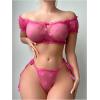 image:imageOYOANGLE Womens 2 Piece Lingerie Set Mesh Sheer Lettuce Trim Tie Front Bra and Thong SetsHot Pink