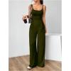 image:imageOYOANGLE Womens Backless Sleeveless Jumpsuits Wide Leg Rompers Spaghetti Strap Overalls Summer OutfitsArmy Green