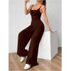 image:imageOYOANGLE Womens Backless Sleeveless Jumpsuits Wide Leg Rompers Spaghetti Strap Overalls Summer OutfitsCoffee Brown
