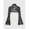 image:imageOYOANGLE Womens Floral Lace Mesh Bell Sleeve Shrug Bolero Open Front Stand Collar Goth Crop TopsBlack