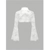 image:imageOYOANGLE Womens Floral Lace Mesh Bell Sleeve Shrug Bolero Open Front Stand Collar Goth Crop TopsWhite