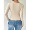 image:imageOYOANGLE Womens Long Sleeve Tie Knot Front V Neck TShirt Split Hem Trendy Tunic Casual Wrap Crop TopsApricot