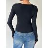image:imageOYOANGLE Womens Long Sleeve Tie Knot Front V Neck TShirt Split Hem Trendy Tunic Casual Wrap Crop TopsBlack