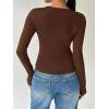image:imageOYOANGLE Womens Long Sleeve Tie Knot Front V Neck TShirt Split Hem Trendy Tunic Casual Wrap Crop TopsCoffee Brown