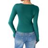 image:imageOYOANGLE Womens Long Sleeve Tie Knot Front V Neck TShirt Split Hem Trendy Tunic Casual Wrap Crop TopsDark Green