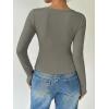 image:imageOYOANGLE Womens Long Sleeve Tie Knot Front V Neck TShirt Split Hem Trendy Tunic Casual Wrap Crop TopsGrey