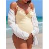 image:imageOYOANGLE Womens Maternity One Piece Swimsuits Textured Shell Decor V Neck Pregnancy Bathing SuitBeige