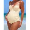 image:imageOYOANGLE Womens Maternity One Piece Swimsuits Textured Shell Decor V Neck Pregnancy Bathing SuitBeige