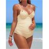 image:imageOYOANGLE Womens Maternity One Piece Swimsuits Textured Shell Decor V Neck Pregnancy Bathing SuitBeige
