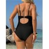 image:imageOYOANGLE Womens Maternity One Piece Swimsuits Textured Shell Decor V Neck Pregnancy Bathing SuitBlack