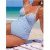 image:imageOYOANGLE Womens Maternity One Piece Swimsuits Textured Shell Decor V Neck Pregnancy Bathing SuitBlue