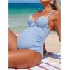 image:imageOYOANGLE Womens Maternity One Piece Swimsuits Textured Shell Decor V Neck Pregnancy Bathing SuitBlue