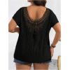 image:imageOYOANGLE Womens Plus Size Short Sleeve Blouse Boho Crochet Lace V Neck Summer Tee TopsBlack