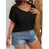 image:imageOYOANGLE Womens Plus Size Short Sleeve Blouse Boho Crochet Lace V Neck Summer Tee TopsBlack