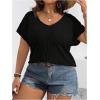 image:imageOYOANGLE Womens Plus Size Short Sleeve Blouse Boho Crochet Lace V Neck Summer Tee TopsBlack