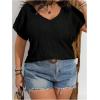 image:imageOYOANGLE Womens Plus Size Short Sleeve Blouse Boho Crochet Lace V Neck Summer Tee TopsBlack