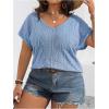 image:imageOYOANGLE Womens Plus Size Short Sleeve Blouse Boho Crochet Lace V Neck Summer Tee TopsBlue