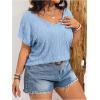 image:imageOYOANGLE Womens Plus Size Short Sleeve Blouse Boho Crochet Lace V Neck Summer Tee TopsBlue