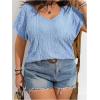 image:imageOYOANGLE Womens Plus Size Short Sleeve Blouse Boho Crochet Lace V Neck Summer Tee TopsBlue