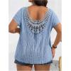 image:imageOYOANGLE Womens Plus Size Short Sleeve Blouse Boho Crochet Lace V Neck Summer Tee TopsBlue