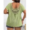 image:imageOYOANGLE Womens Plus Size Short Sleeve Blouse Boho Crochet Lace V Neck Summer Tee TopsGreen