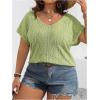 image:imageOYOANGLE Womens Plus Size Short Sleeve Blouse Boho Crochet Lace V Neck Summer Tee TopsGreen