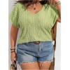 image:imageOYOANGLE Womens Plus Size Short Sleeve Blouse Boho Crochet Lace V Neck Summer Tee TopsGreen
