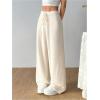image:imageOYOANGLE Womens Ribbed Lounge Trousers Knit Comfy Drawstring Waist Straight Leg PantsApricot