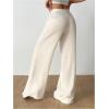 image:imageOYOANGLE Womens Ribbed Lounge Trousers Knit Comfy Drawstring Waist Straight Leg PantsApricot