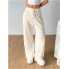 image:imageOYOANGLE Womens Ribbed Lounge Trousers Knit Comfy Drawstring Waist Straight Leg PantsApricot