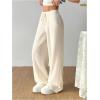 image:imageOYOANGLE Womens Ribbed Lounge Trousers Knit Comfy Drawstring Waist Straight Leg PantsApricot