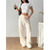 image:imageOYOANGLE Womens Ribbed Lounge Trousers Knit Comfy Drawstring Waist Straight Leg PantsApricot