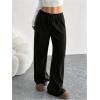 image:imageOYOANGLE Womens Ribbed Lounge Trousers Knit Comfy Drawstring Waist Straight Leg PantsBlack