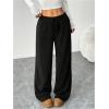 image:imageOYOANGLE Womens Ribbed Lounge Trousers Knit Comfy Drawstring Waist Straight Leg PantsBlack