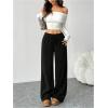 image:imageOYOANGLE Womens Ribbed Lounge Trousers Knit Comfy Drawstring Waist Straight Leg PantsBlack