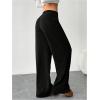 image:imageOYOANGLE Womens Ribbed Lounge Trousers Knit Comfy Drawstring Waist Straight Leg PantsBlack