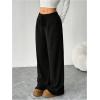 image:imageOYOANGLE Womens Ribbed Lounge Trousers Knit Comfy Drawstring Waist Straight Leg PantsBlack